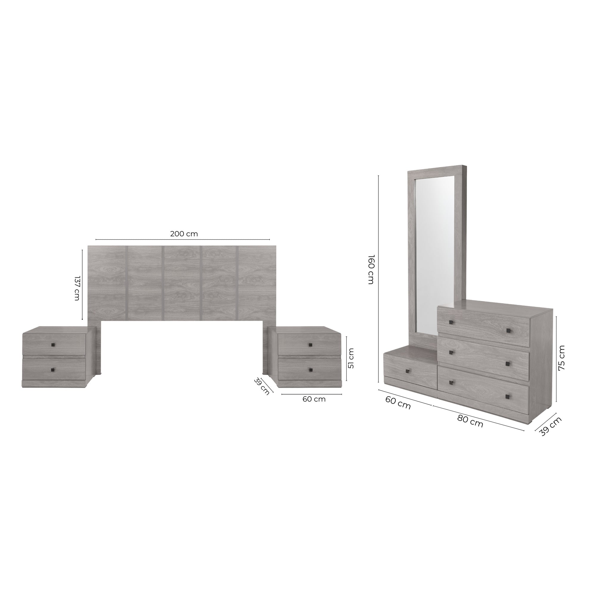 Recamara KS 5 Piezas Louis Gris - Kessa