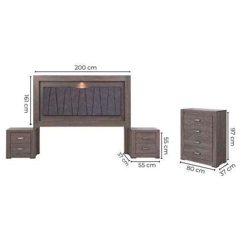 Recamara KS 4 Piezas Vizela Sin Espejo Gris - Kessa