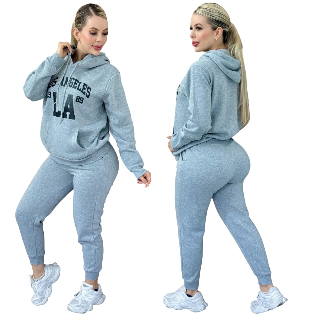 Conjunto Deportivo Mujer con Sudadera “LA” y Pants Casual 2 Piezas Conjunto deportivo