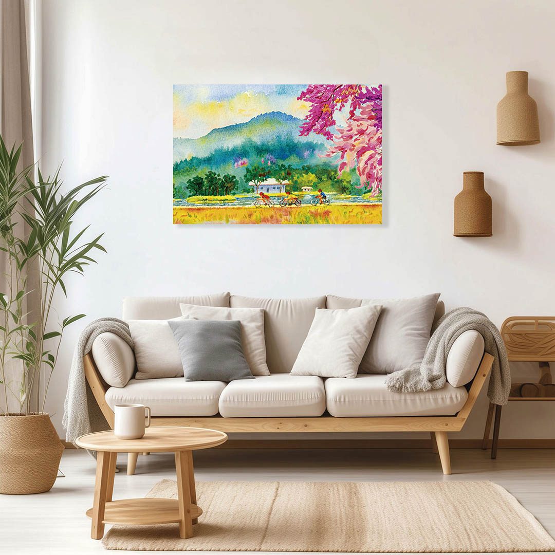 Cuadro Decorativo Poblado con Lago Estilo Oleo #12 45 X 30