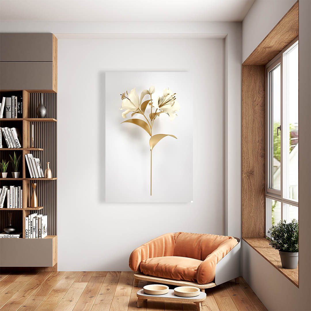 Cuadro Decorativo de Flores Doradas con Fondo Blanco #206 45 X 30