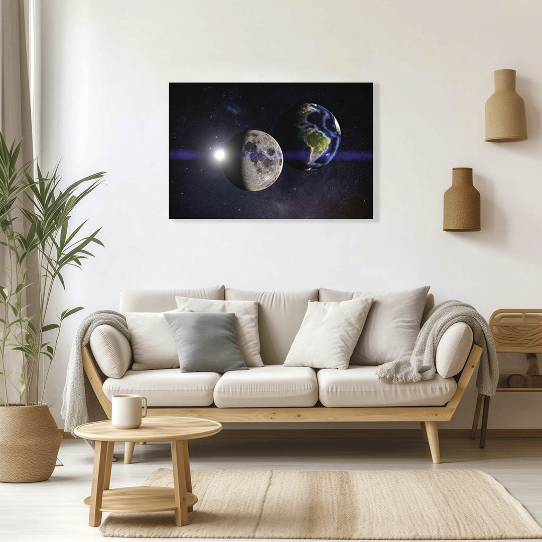 Cuadro Decorativo De la Luna, Tierra y el Sol 45 X 30