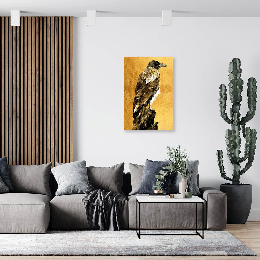Cuadro Decorativo Cuervo en Dorado 45 X 30