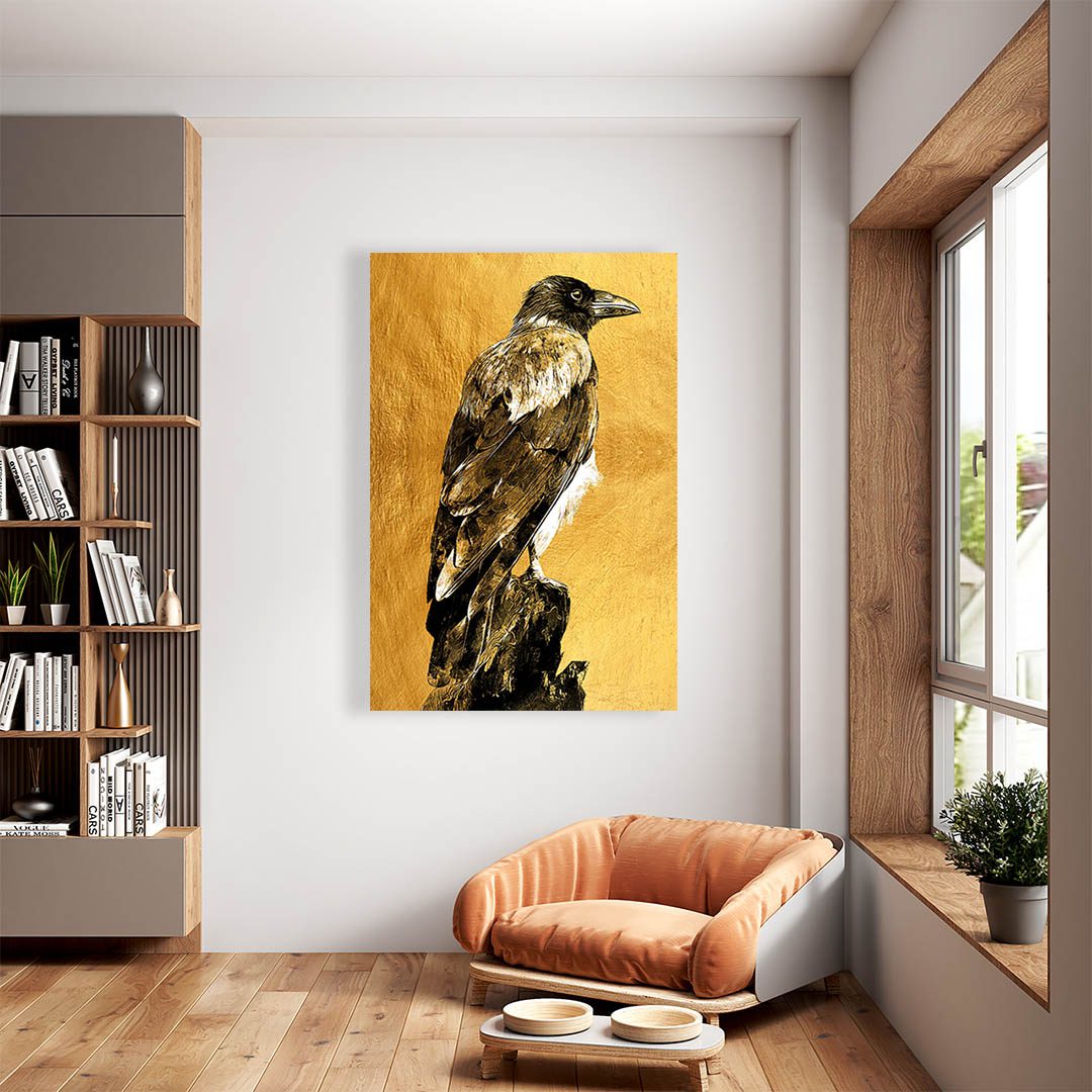 Cuadro Decorativo Cuervo en Dorado 45 X 30