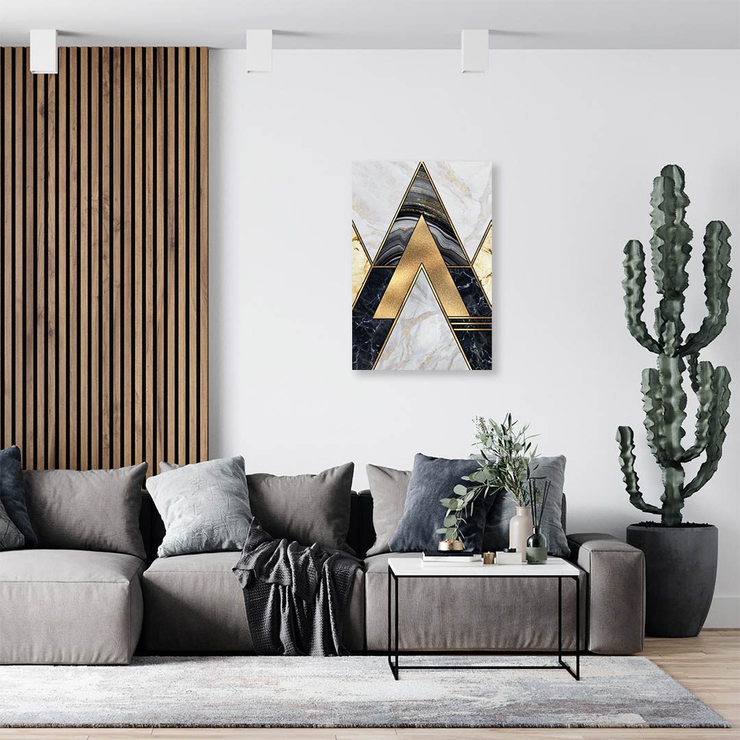 Cuadro Decorativo Moderno estilo Mármol en Dorado y Negro #170 45 X 30