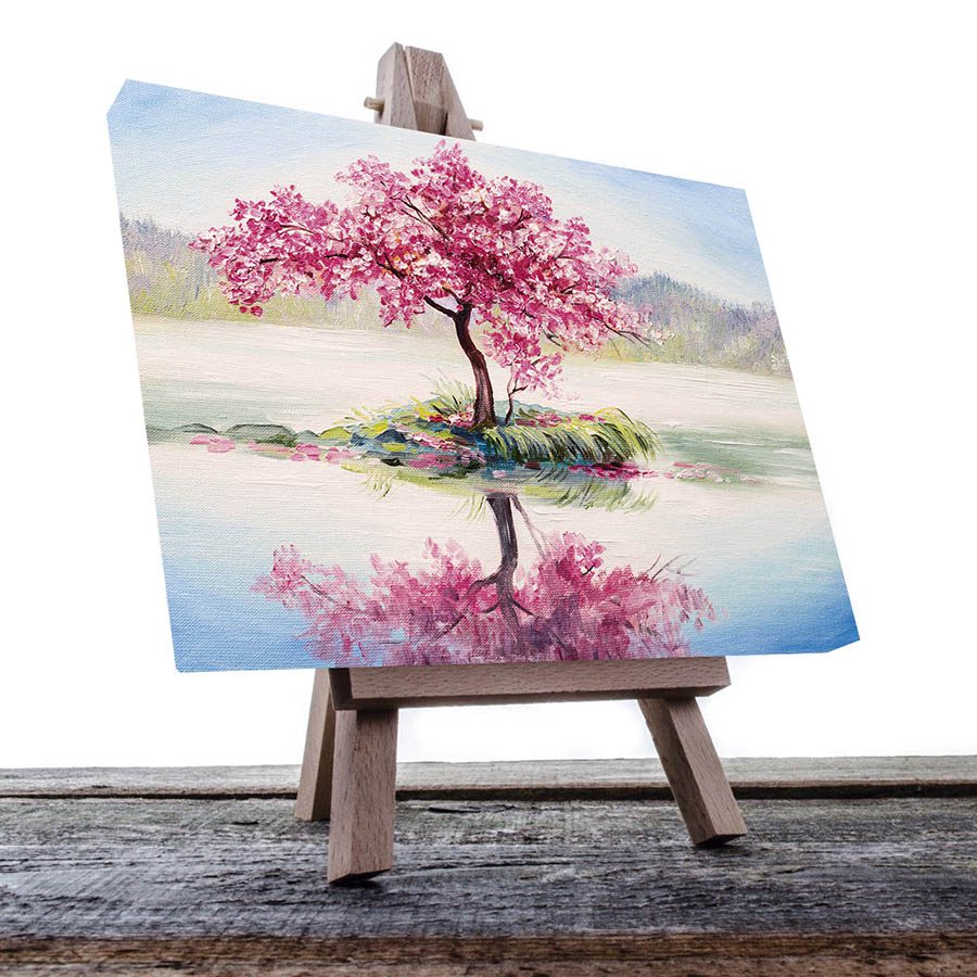 Cuadro Decorativo Árbol de Cerezo y Lago Estilo Oleo #13 45 X 30