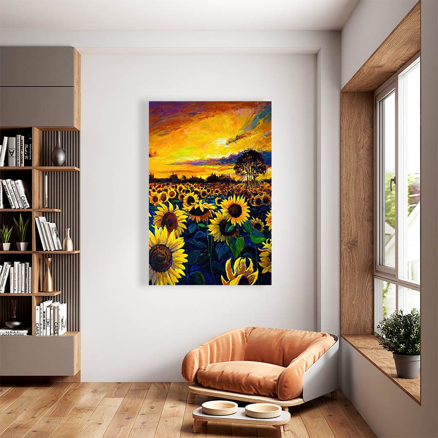 Cuadro Decorativo Campo de Girasoles Estilo Oleo #06V 45 X 30