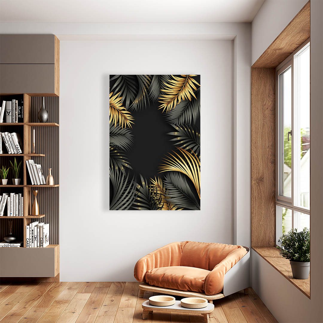 Cuadro Decorativo de Hojas Doradas y Negras #187 60 X 40