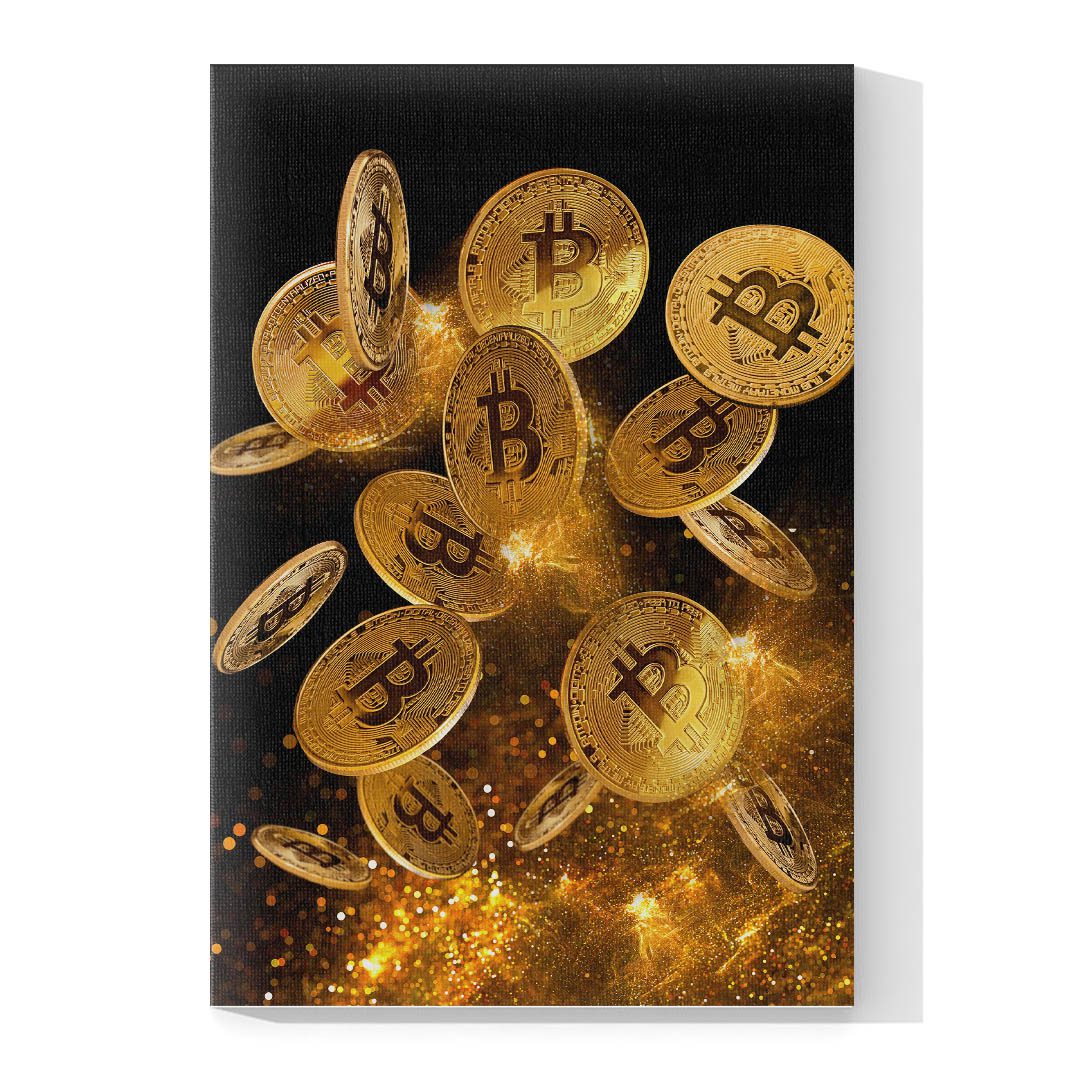 Cuadro Decorativo Monedas Bitcoin en Dorado 60 X 40