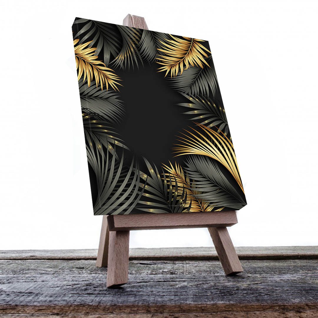 Cuadro Decorativo de Hojas Doradas y Negras #187 60 X 40