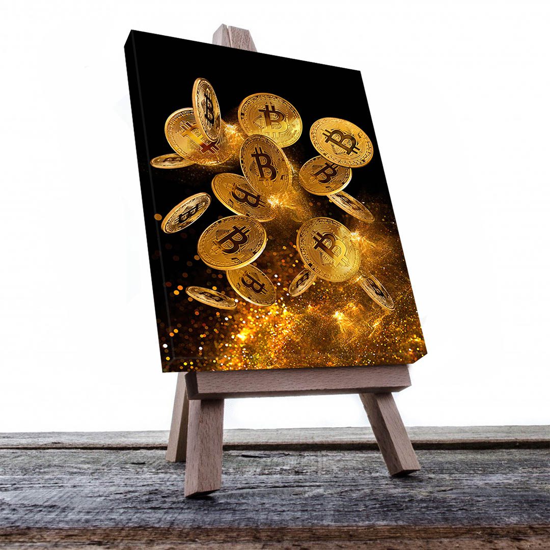 Cuadro Decorativo Monedas Bitcoin en Dorado 60 X 40