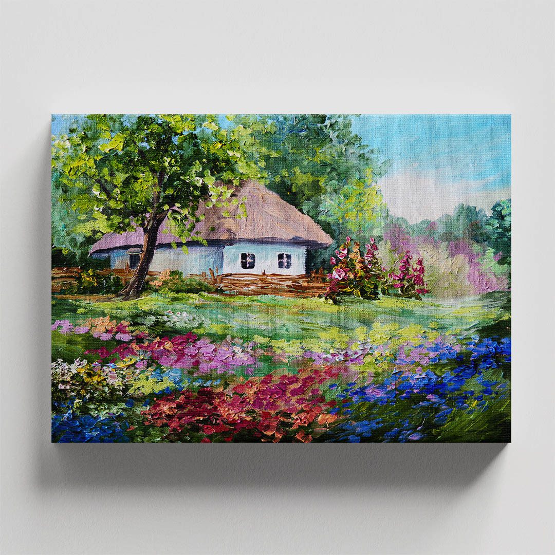 Cuadro Decorativo de Cabaña en el Bosque Estilo Oleo #11 60 X 40