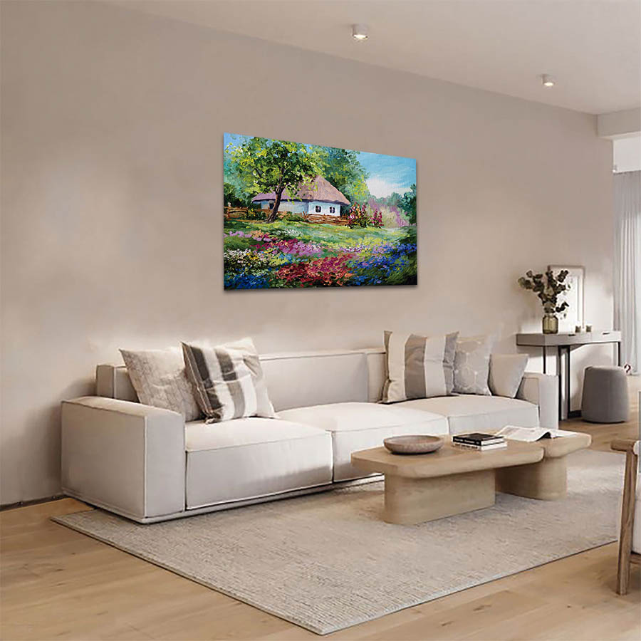 Cuadro Decorativo de Cabaña en el Bosque Estilo Oleo #11 60 X 40