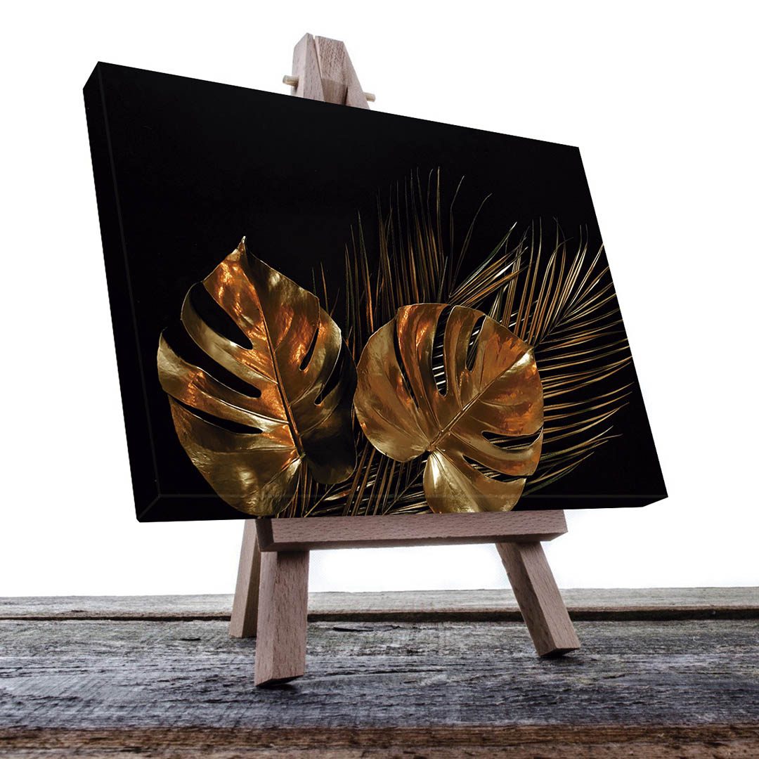 Cuadro Decorativo de Hojas Doradas y Fondo Negro #139 90 X 60