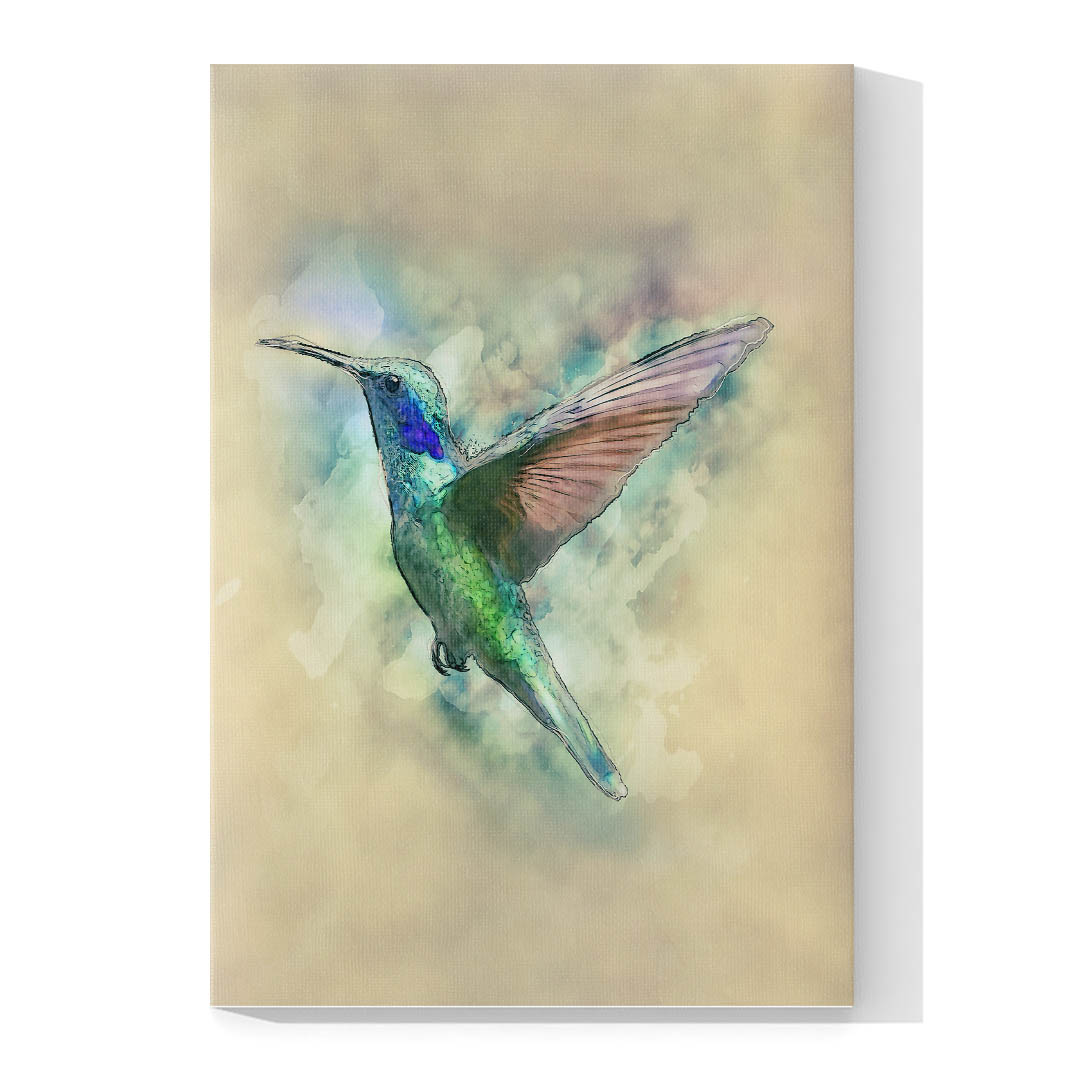 Cuadro Decorativo Colibrí verde con Azul Fondo Artístico #39 90 X 60