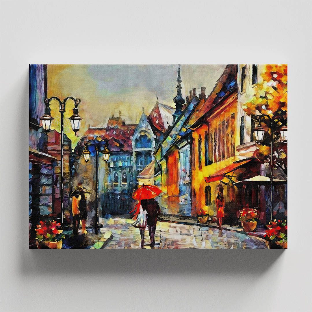 Cuadro Decorativo de un Poblado Estilo Oleo #04 60 X 40