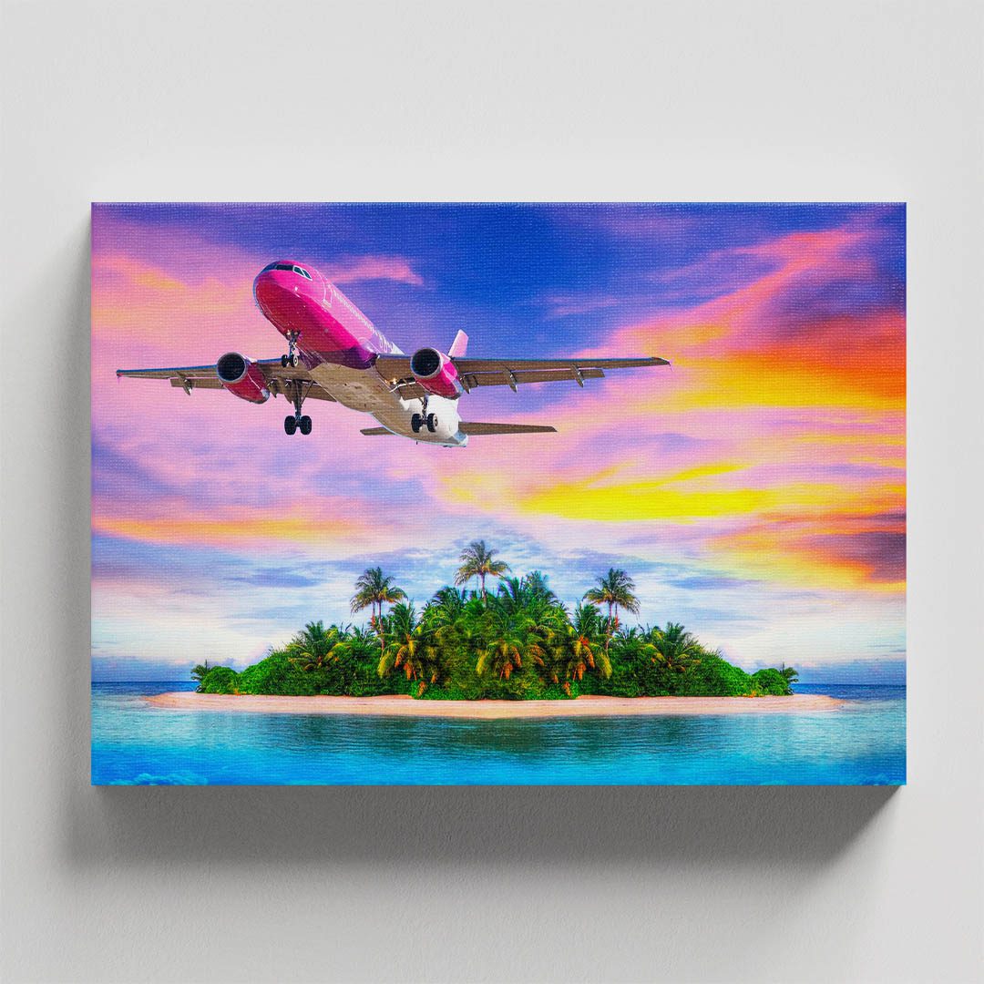 Cuadro Decorativo Avión volando e Isla 90 X 45