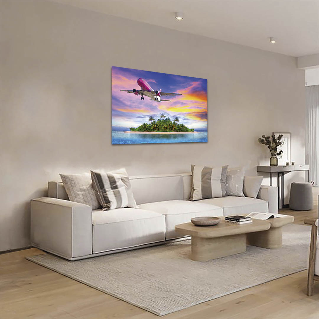 Cuadro Decorativo Avión volando e Isla 90 X 45