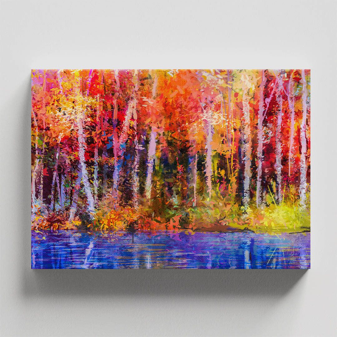 Cuadro Decorativo de Bosque con Colores Cálidos Estilo Oleo #30 60 X 40