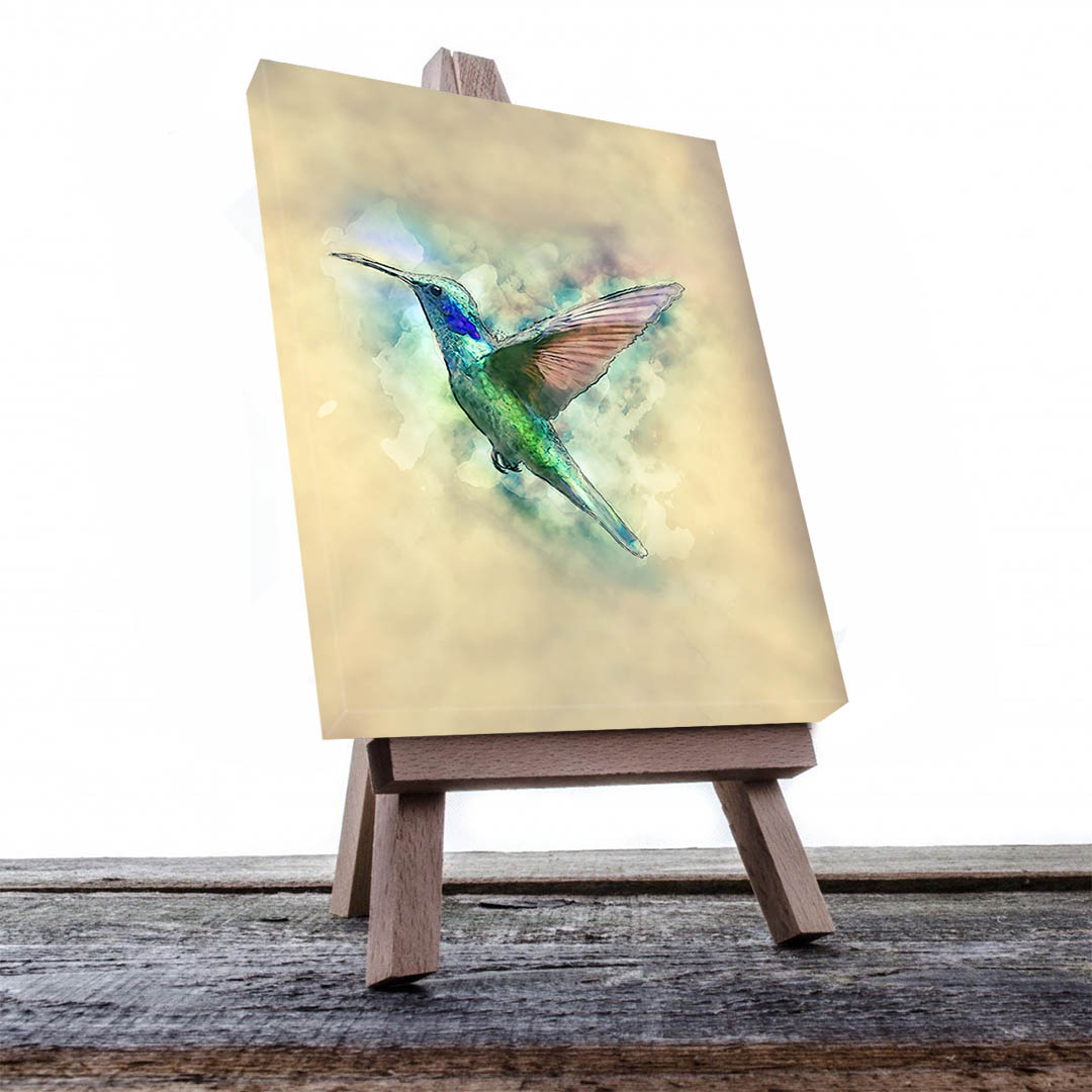 Cuadro Decorativo Colibrí verde con Azul Fondo Artístico #39 90 X 60