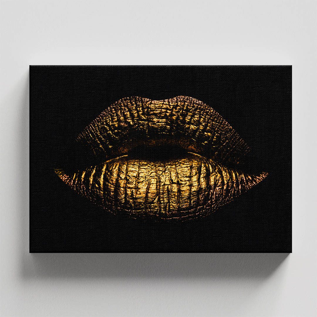 Cuadro Decorativo Labios en Dorado y Negro #141 60 X 40