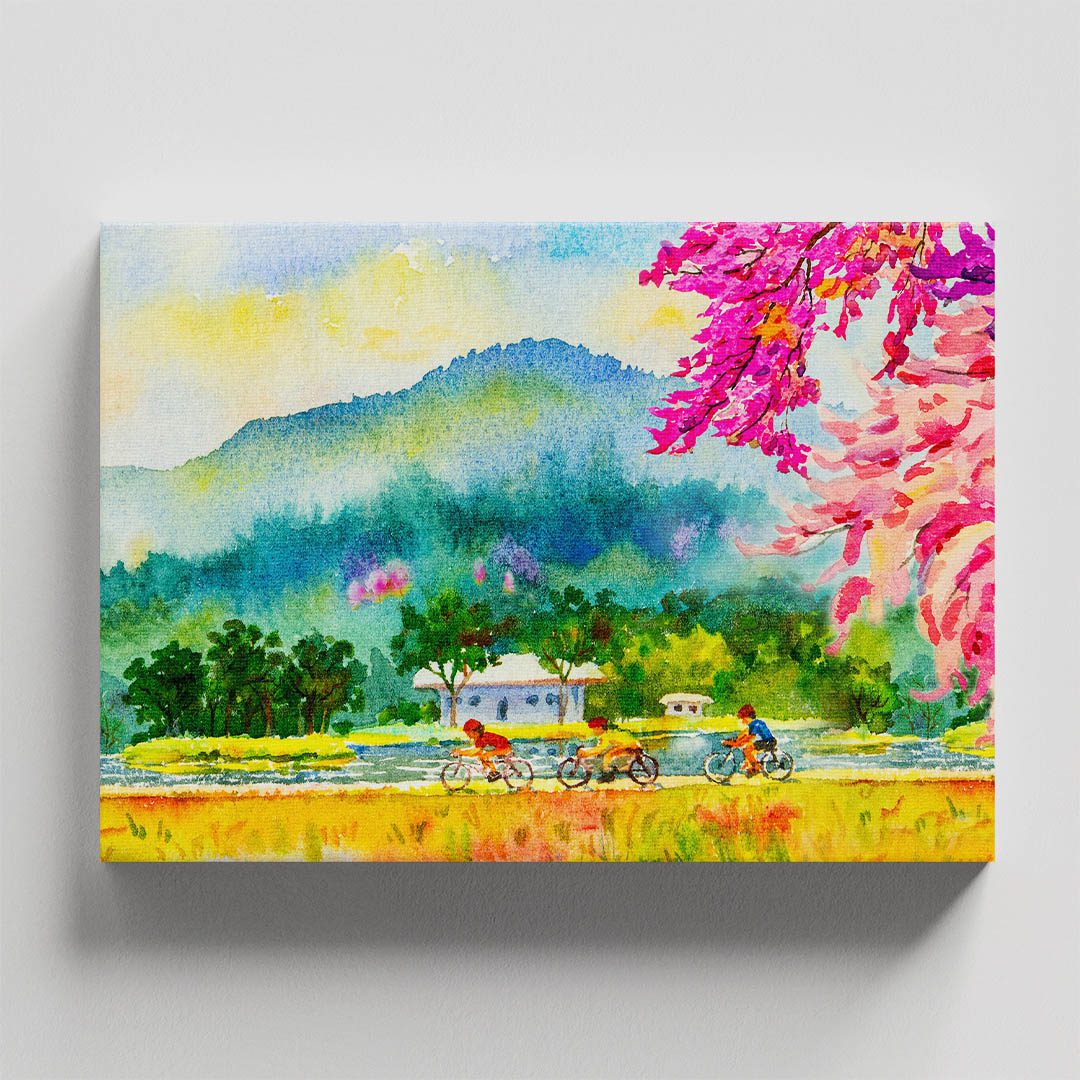 Cuadro Decorativo Poblado con Lago Estilo Oleo #12 60 X 40