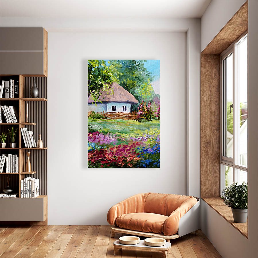 Cuadro Decorativo Cabaña en el Bosque Estilo Oleo #05V 60 X 40