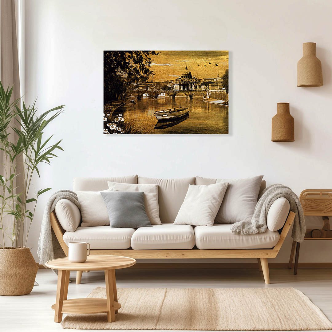 Cuadro Decorativo Paisaje en un lago en Dorado #166 90 X 60