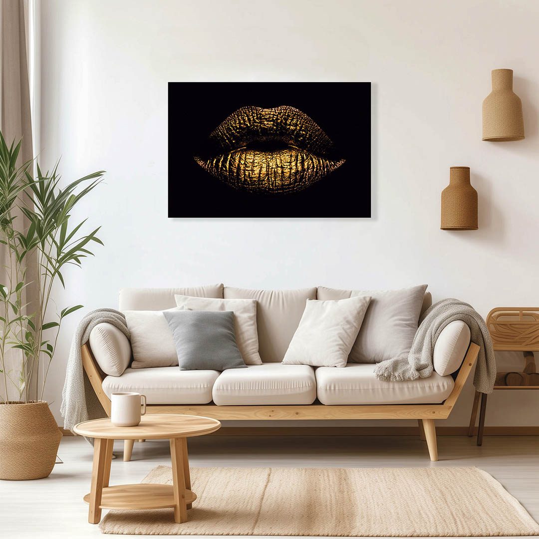 Cuadro Decorativo Labios en Dorado y Negro #141 60 X 40