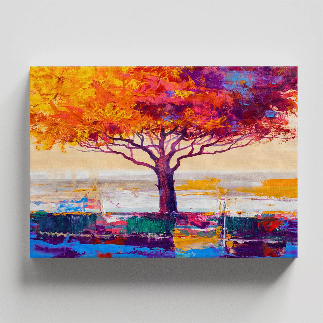 Cuadro Decorativo Árbol de Cerezo y Lago Estilo Oleo #15 60 X 40