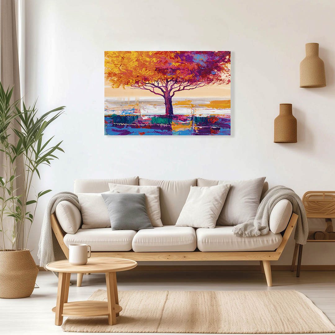 Cuadro Decorativo Árbol de Cerezo y Lago Estilo Oleo #15 60 X 40