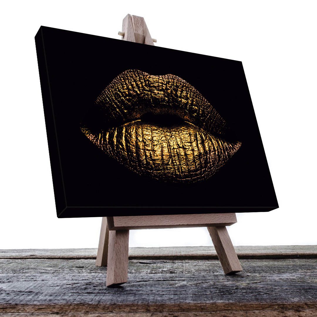 Cuadro Decorativo Labios en Dorado y Negro #141 60 X 40