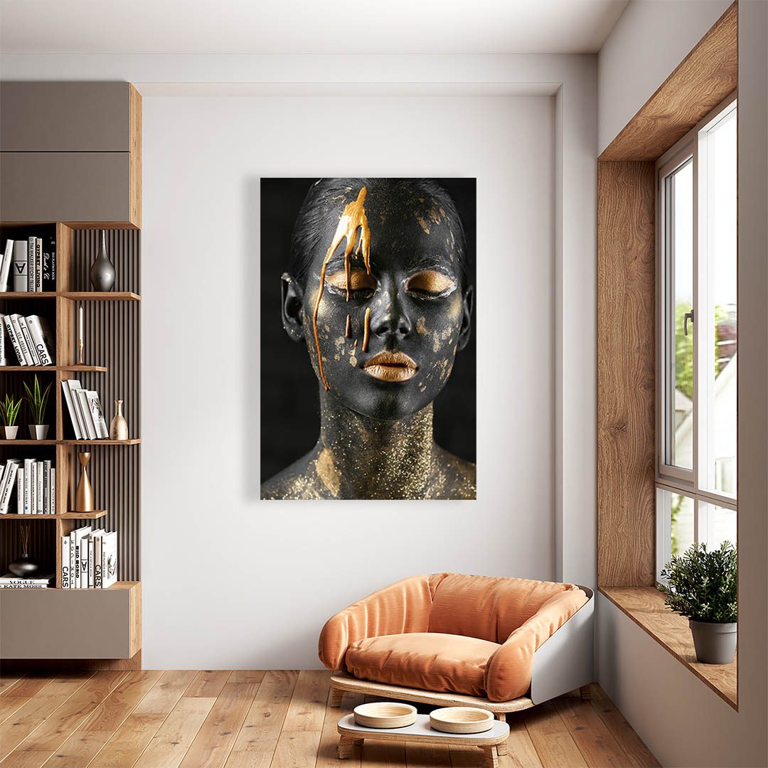 Cuadro Decorativo Mujer en Dorado Moderno #139 60 X 40