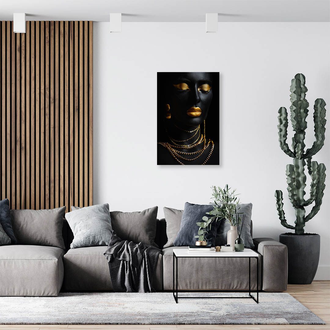 Cuadro Decorativo Mujer en Dorado Moderno #143 90 X 45