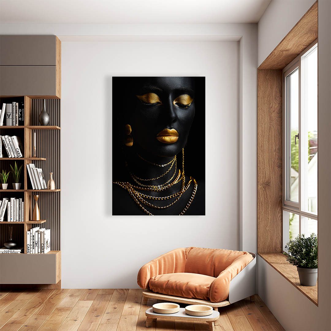 Cuadro Decorativo Mujer en Dorado Moderno #143 90 X 45