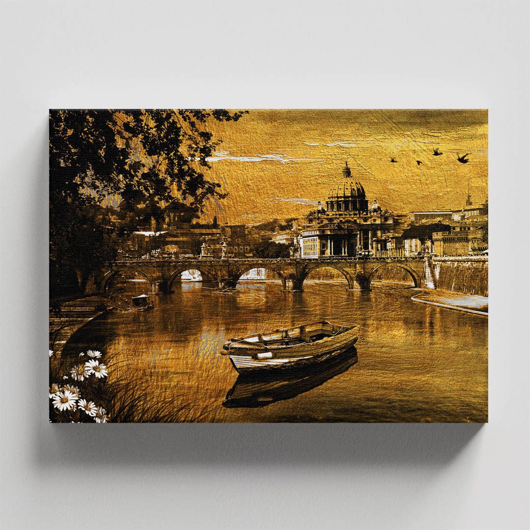 Cuadro Decorativo Paisaje en un lago en Dorado #166 45 X 30