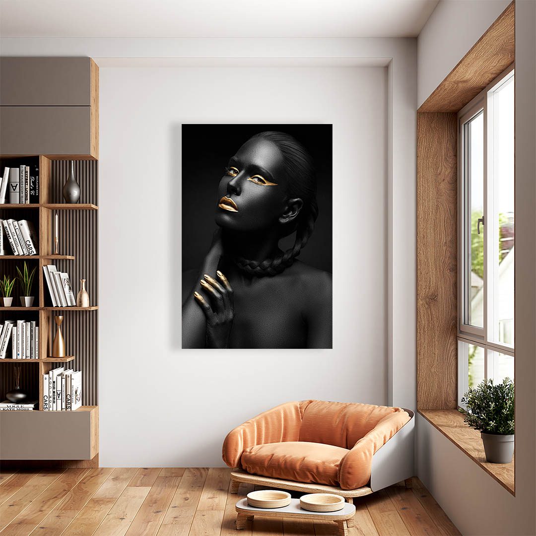 Cuadro Decorativo Mujer en Dorado Moderno #141 45 X 30