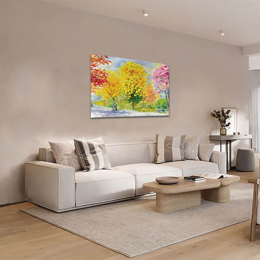 Cuadro Decorativo de Arboles Colores Cálidos Estilo Oleo #32 90 X 45