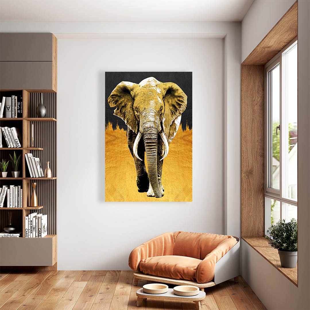 Cuadro Decorativo Elefante de frente en Dorado 45 X 30