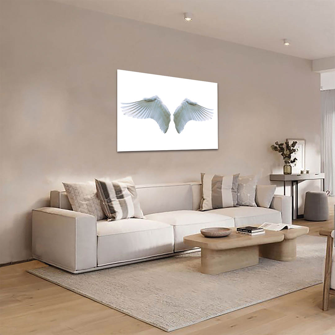 Cuadro Decorativo Holístico Alas blancas Fondo Blanco 90 X 45