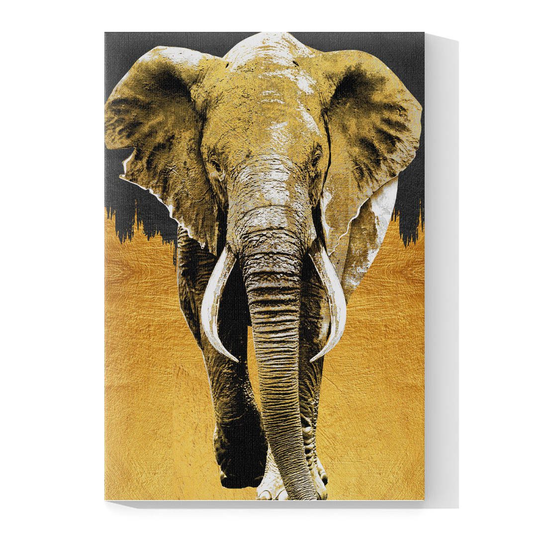 Cuadro Decorativo Elefante de frente en Dorado 45 X 30
