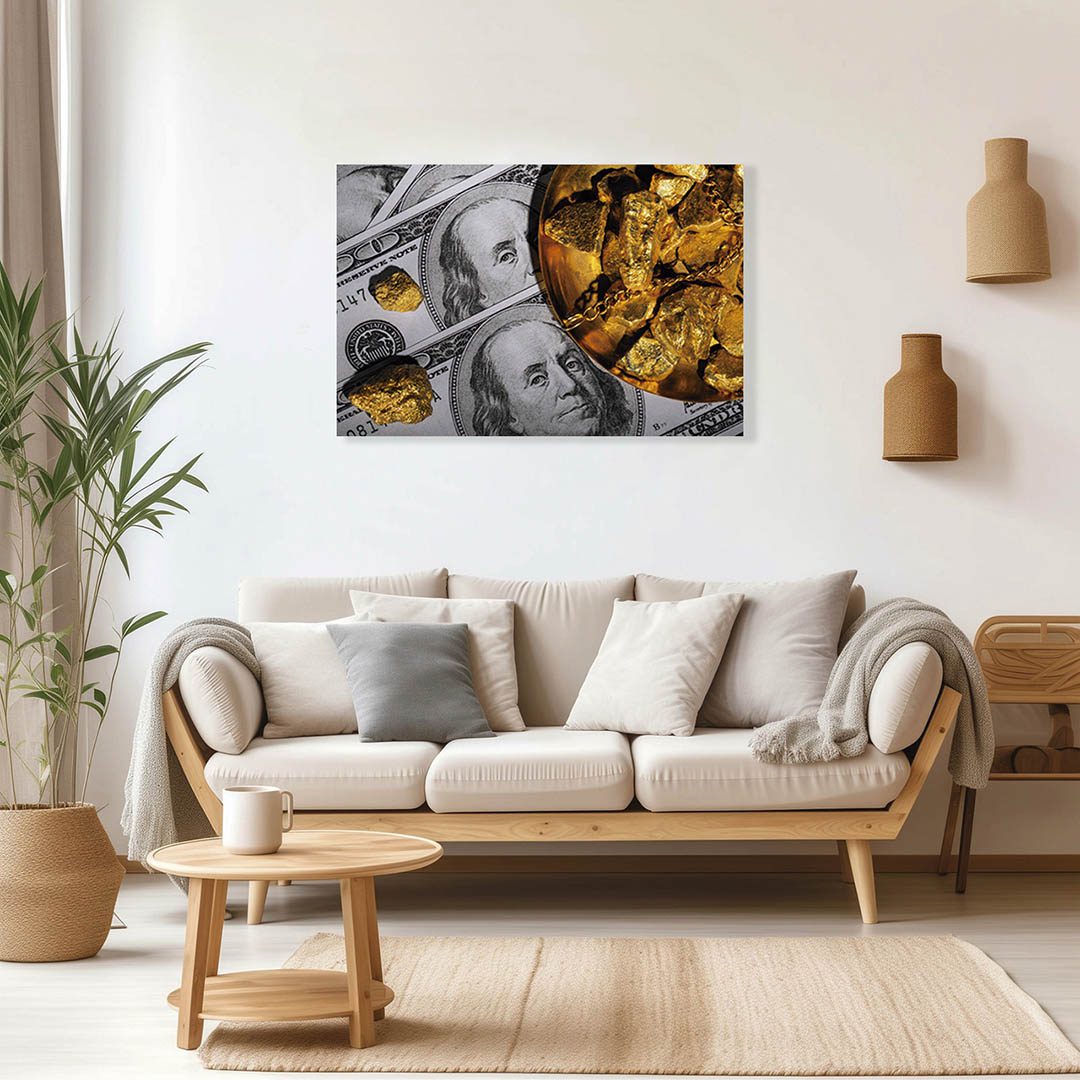 Cuadro Decorativo del Dinero y Oro en Dorado y Negro 45 X 30