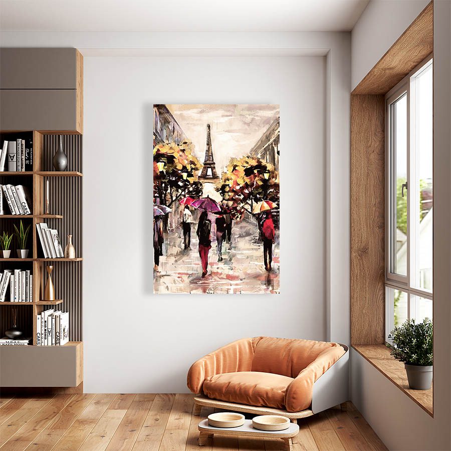 Cuadro Decorativo Paris Estilo Oleo #01V 90 X 45