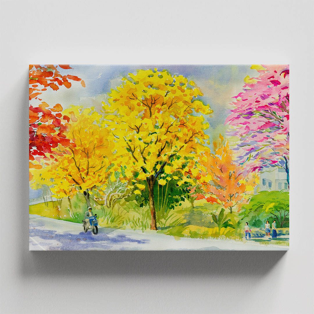 Cuadro Decorativo de Arboles Colores Cálidos Estilo Oleo #32 90 X 45