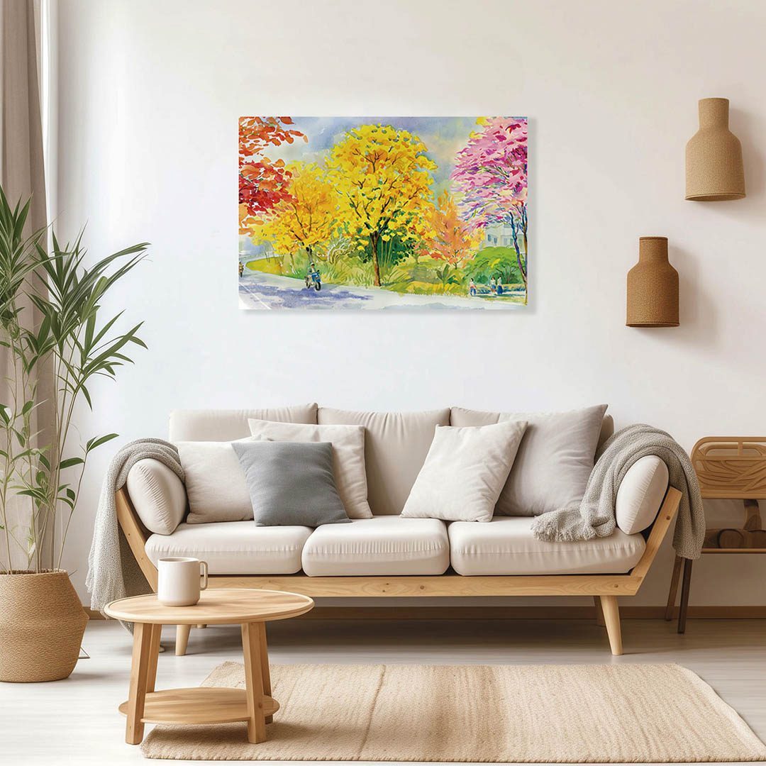 Cuadro Decorativo de Arboles Colores Cálidos Estilo Oleo #32 90 X 45