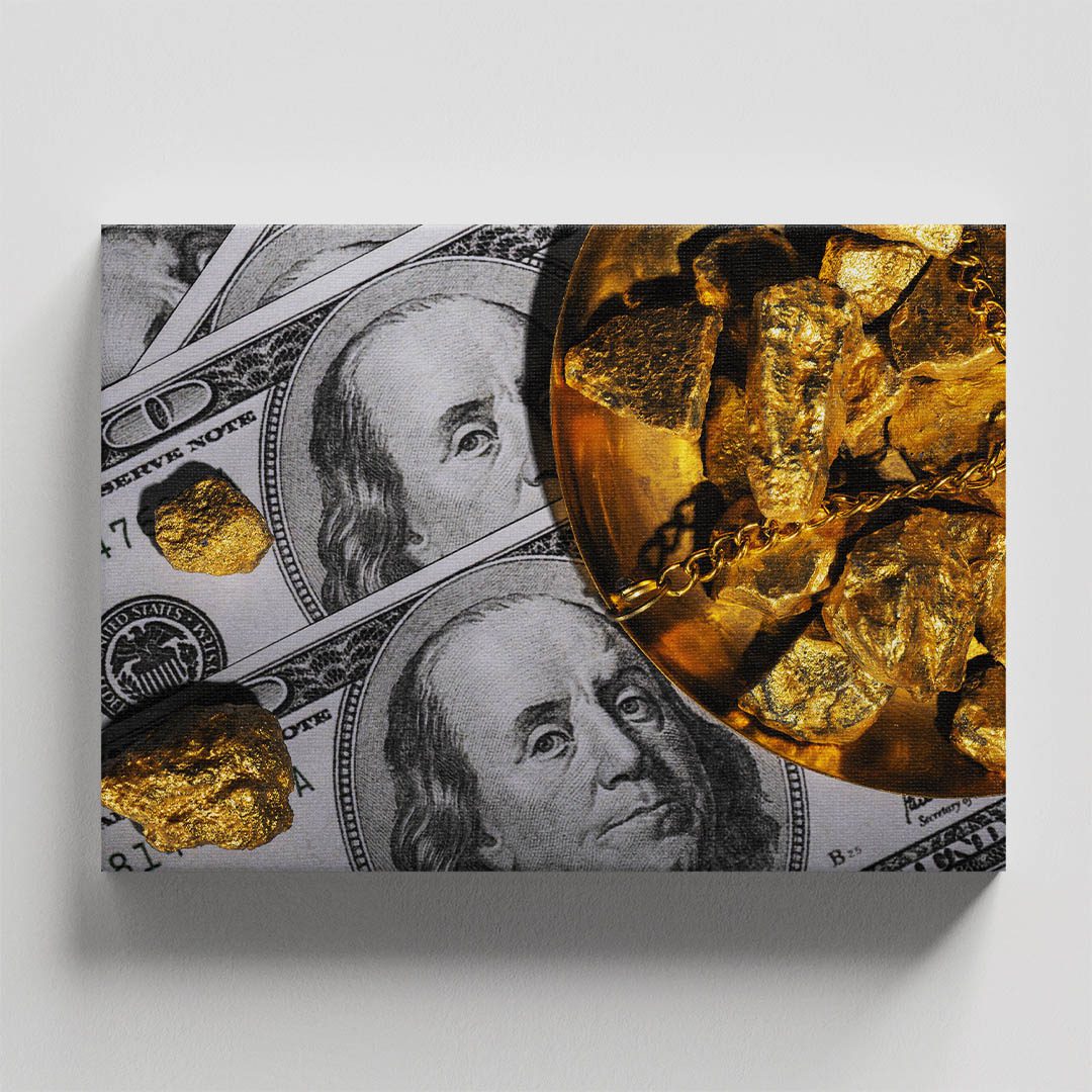 Cuadro Decorativo del Dinero y Oro en Dorado y Negro 45 X 30