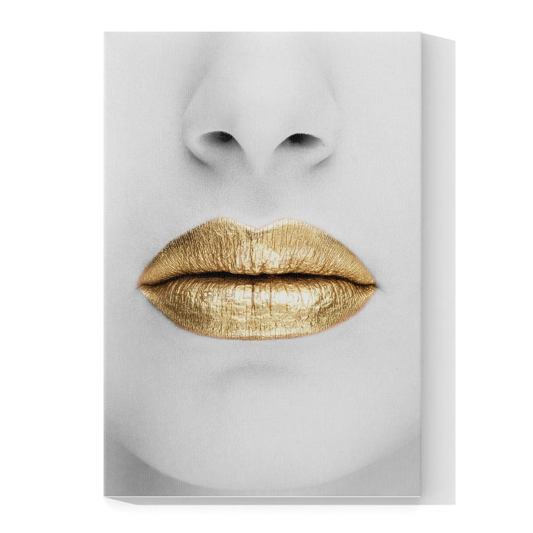 Cuadro Decorativo Labios Dorados en Blanco 90 X 45