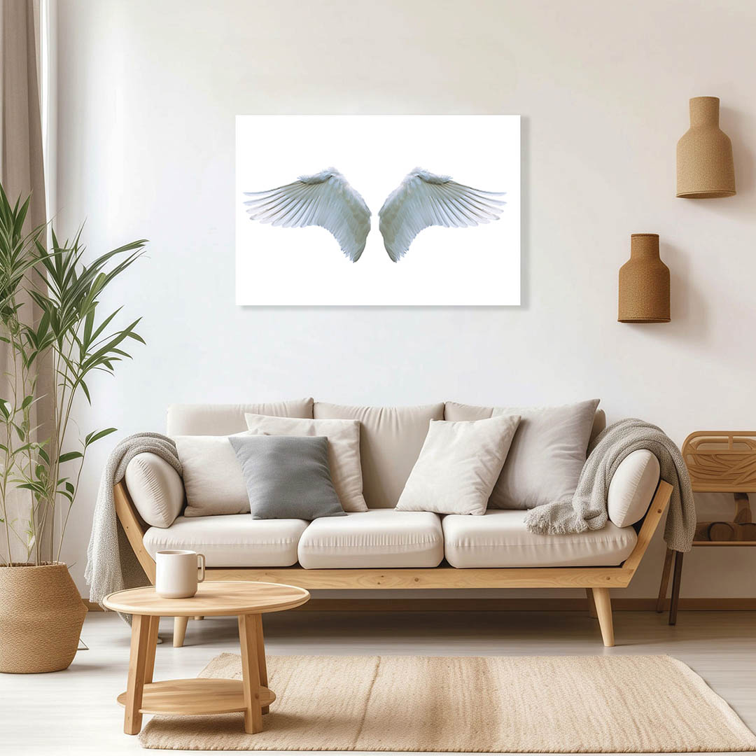 Cuadro Decorativo Holístico Alas blancas Fondo Blanco 90 X 45