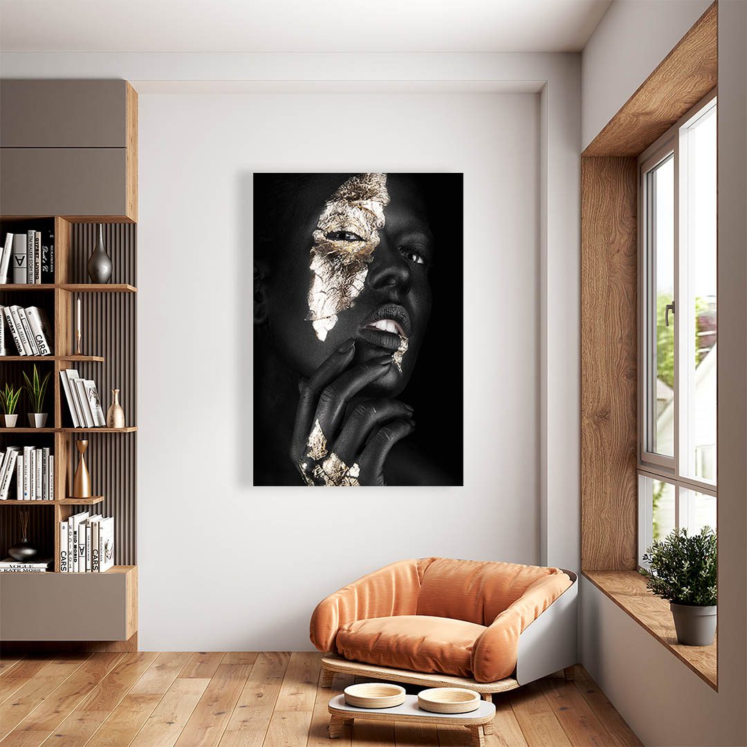 Cuadro Decorativo Mujer en Dorado Moderno #134 45 X 30