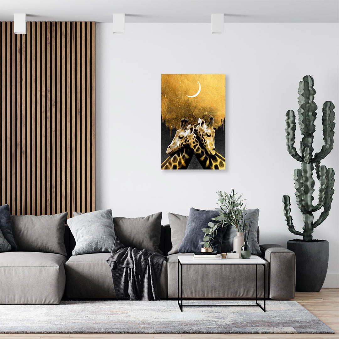 Cuadro Decorativo Jirafas en Dorado #120 90 X 45